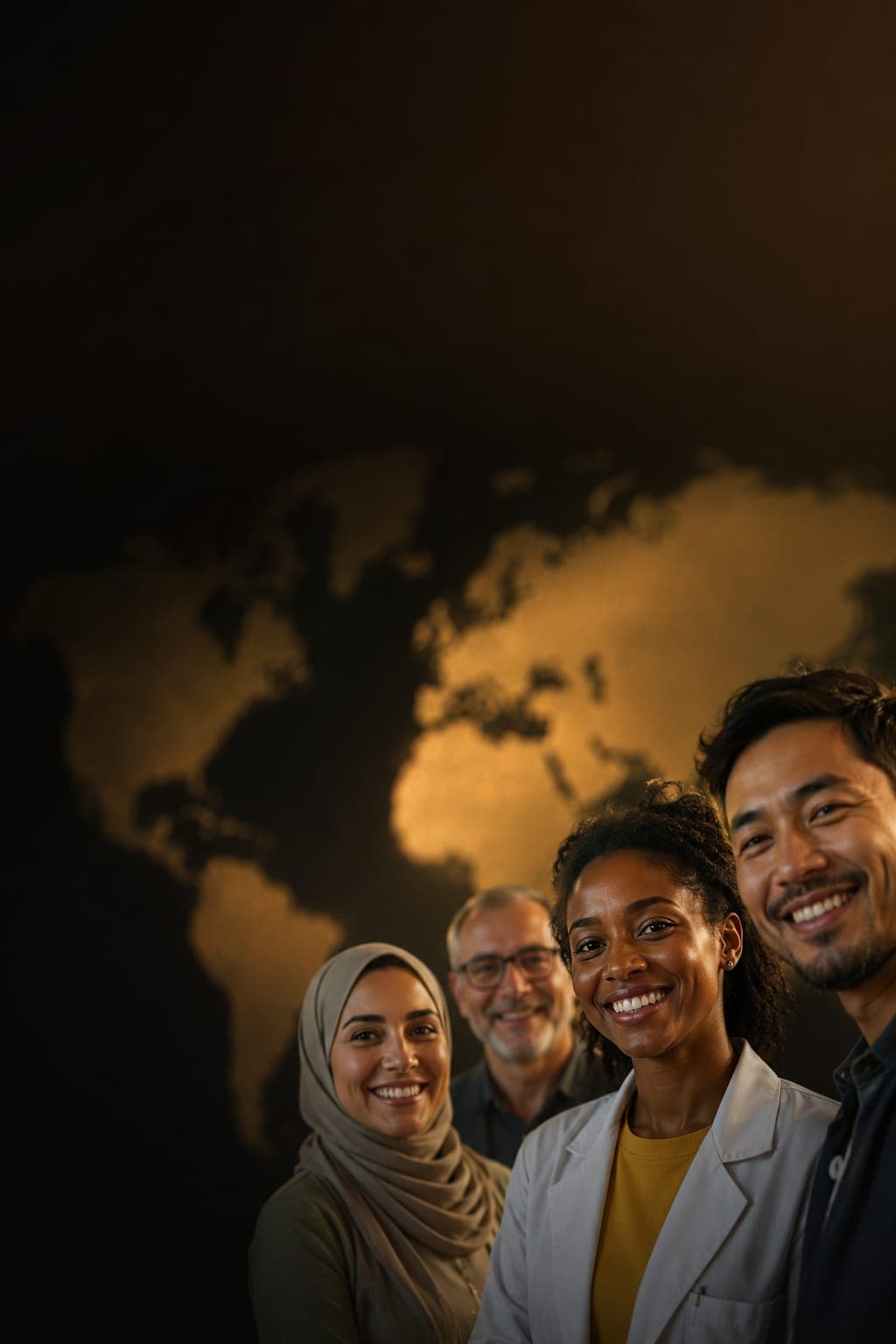 A diverse group of people smiling together